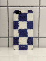 fluffy check hard case-blue