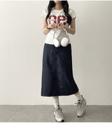 Sink non-fade raw denim long skirt