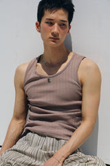 High ribbed logo sleeveless(Beige)