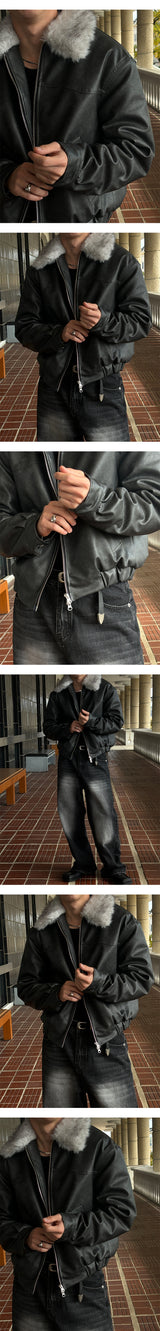 [F/W] Real raccoon fur leather blouson(3color)