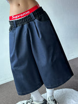 Back Two Pocket Belt Stitch Denim Bermuda Shorts 2color