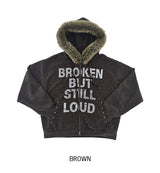 Loud Corduroy Stud Fur Hood Zip-Up