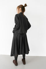 snap button unbal pleats skirt(2colors)