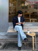 Double back pocket embossed denim pants