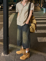 Washed Paneled Bermuda Denim