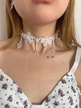 White flower fabric beads necklace