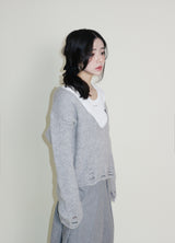 オープンスタッド Uネック ラウンドロング-sleeved T-shirt