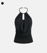 Chain Halter Drape Top