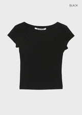 [B-BASIC] Basic Ribbed Wide U-Neck Cap Sleeve Short Sleeve Top (2 Size)
