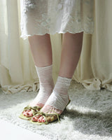 [ matcha green ] mof olive mesh ribbon square heel (6.5cm)