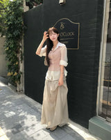 seer roll & layerd long chiffon sk