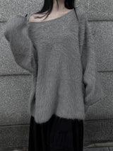 オーバーフィットモヘアリップネックニット (2color)
