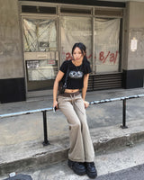 Khaki low boots cut pants