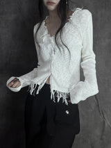 distressed fringe knit cardigan (2color)