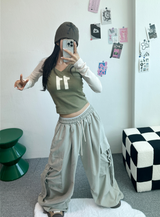 ツーラインポイントパラシュートバルーンパンツ💚🤎🩶 - 5 カラーズ