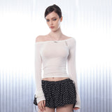 Curve Button Off-Shoulder Tee [White]