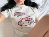 EatmePlz ピクセルキティキャットコットンリラックスサマーTシャツ