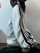 SHEEP FLEECE 🐑🧸 SNAP TRACK 3 LINE PARACHUTE LONG WIDE PANTS 🩶🖤 2COLOR