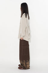Detachable leopard print casual pants with multiple pockets and splicing design