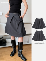 flare pintuck midi skirt