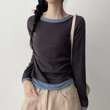 Side Shirring✨Slim Fit Color-Point Layered Long Sleeve T-Shirt (6 colors)