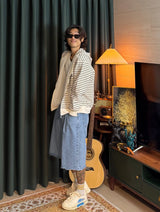 Oversized Striped Hooded Sweatshirt 2COLOR