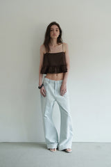 Tie satin blouse_brown