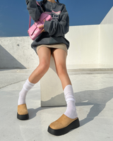 [POINT ITEM] 6CM PLATFORM Y2K SUEDE LEATHER FAUX-LEATHER BLOAFER ミュール ラウンドトゥ スリッパ - 2 COLOR