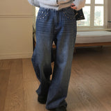 Bolf rivet point wide denim pants