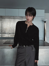 Otsi Ribbed Zipper Henley Neck