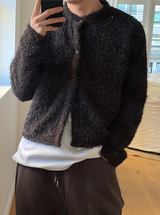 [Unisex] Hairy crop round knit cardigan(3color)