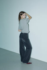 Wide washed denim pants_black