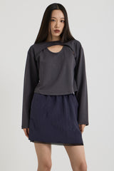 Cotton Layered Long Sleeve T-Shirt, Charcoal