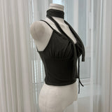 シャーリングストラップクロップキャミソール＆マフラーセット（5色）