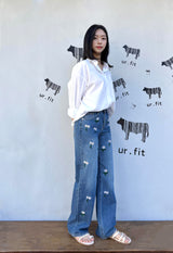 デイジーエンブロイダードブルーデニムパンツ code 25000
