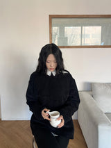 [UNISEX] オーバーフィット ベロア オフショルダー ダブルスナップボタン ロングスリーブ ニットT(4 colors)