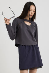 Cotton Layered Long Sleeve T-Shirt, Charcoal