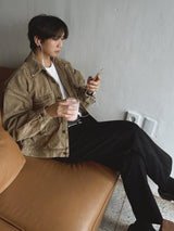 [A-P0328] バックバンドレギュラーデニムパンツ(Black)