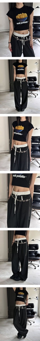 [Unisex] Layered belt stripe banding pants(2color)