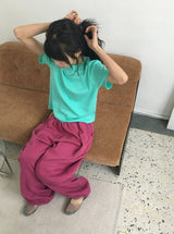 チビ カラー ベーシック セミクロップ 半袖Tシャツ