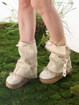 Rose Island ピュアコットン アシンメトリー パッチワーク フローラル ワイドパンツ ブーツカット裾