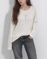 (UNISEX) Rivet Ribbed Long Sleeve