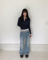 Yunel Contrast Banding Bootcut Denim Pants