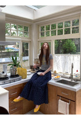 Cozy Navy Flower Frill Long Banding Skirt