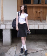 STITCH LINE CROP HALF T-SHIRT [4color]