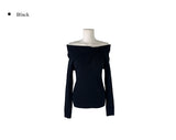 Fuzz Collar Rib Off-Shoulder Slit Long Sleeve Knit