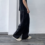 Black Curved Wide-Leg Trousers