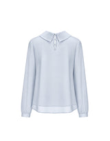 Seira Sheer High Neck Pintuck Blouse Sky Blue