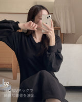 【MADE】V-neck sweat one-piece