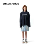 Denim Blue Metallic Coated Washed Denim Skirt with Asymmetric Front Slit and Raw Hem for Women